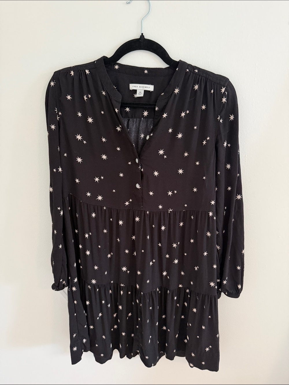 Star Celestial Black Long-Sleeve Tiered Mini Dress Witchy